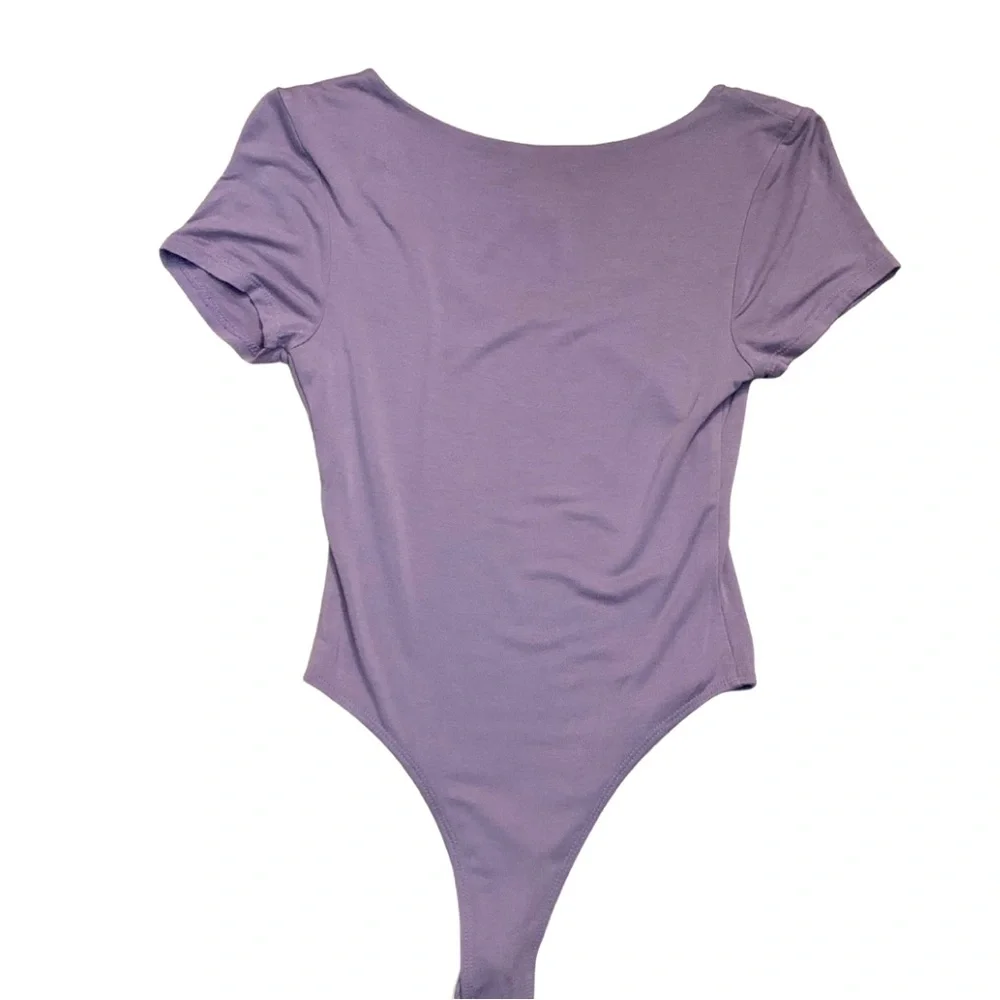 Set of 2 Bodysuit Short Sleeves Size Small Stretch Purple Tan Beige - Picture 13 of 16